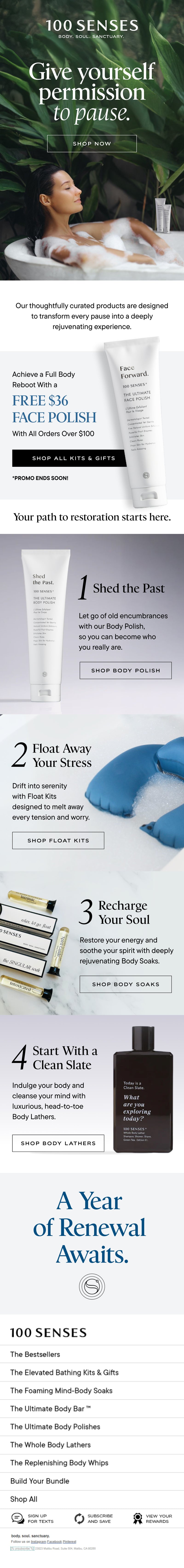 100 Senses Product Highlight Email Design