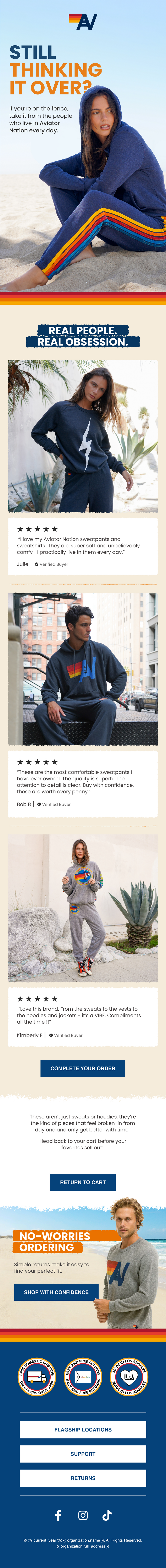 Aviator Nation Testimonial Klaviyo Email Design